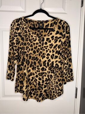 JM Collection Petite Leopard Print Scoop Neck 3/4 Sleeve Top